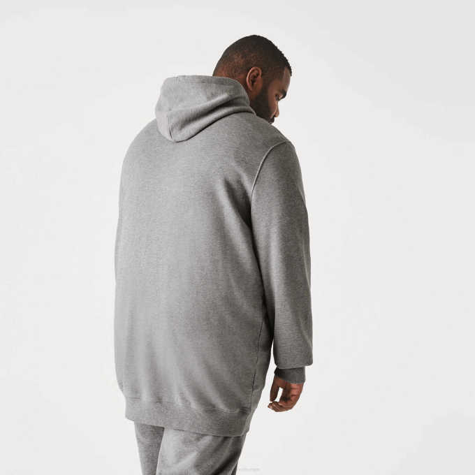 Men Lacoste V0ZN364 Grey Chine YRD Cotton Fleece Hoodie - Plus Size - Tall - Image 3