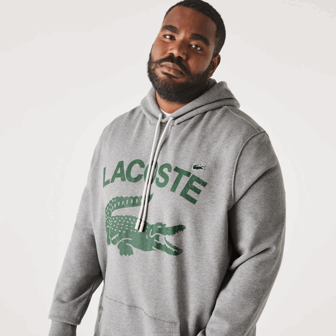 Men Lacoste V0ZN364 Grey Chine YRD Cotton Fleece Hoodie - Plus Size - Tall - Image 1