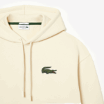 Men Lacoste V0ZN365 White XFJ Loose Fit Hooded Organic Cotton Sweatshirt - Image 2