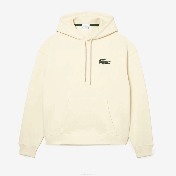 Men Lacoste V0ZN365 White XFJ Loose Fit Hooded Organic Cotton Sweatshirt - Image 1