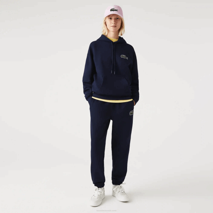 Men Lacoste V0ZN366 Navy Blue 166 Loose Fit Hooded Organic Cotton Sweatshirt - Image 2