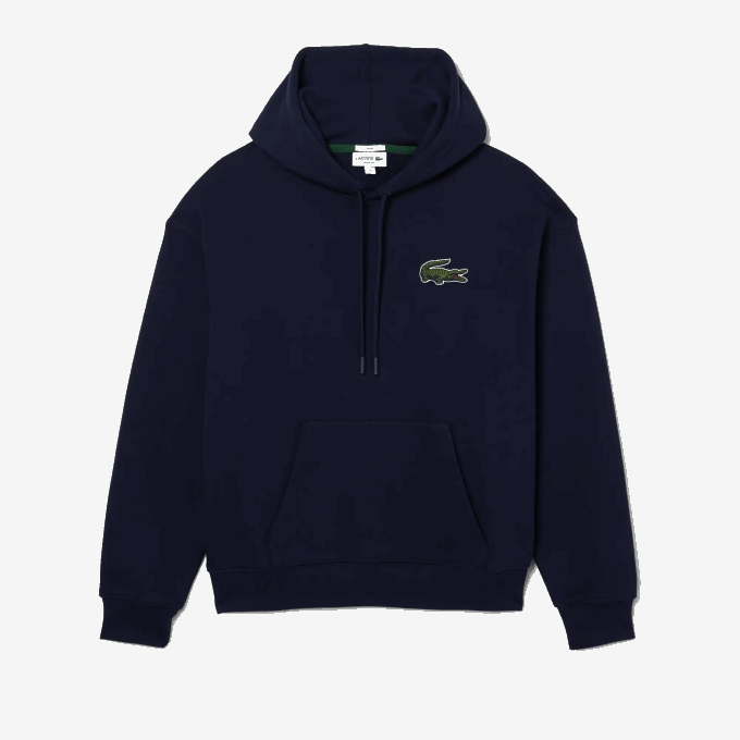 Men Lacoste V0ZN366 Navy Blue 166 Loose Fit Hooded Organic Cotton Sweatshirt - Image 5