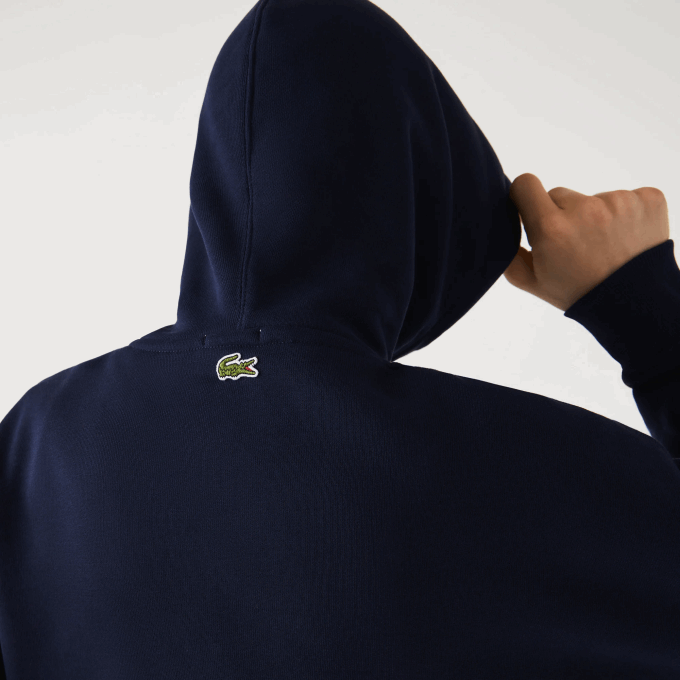 Men Lacoste V0ZN366 Navy Blue 166 Loose Fit Hooded Organic Cotton Sweatshirt - Image 7