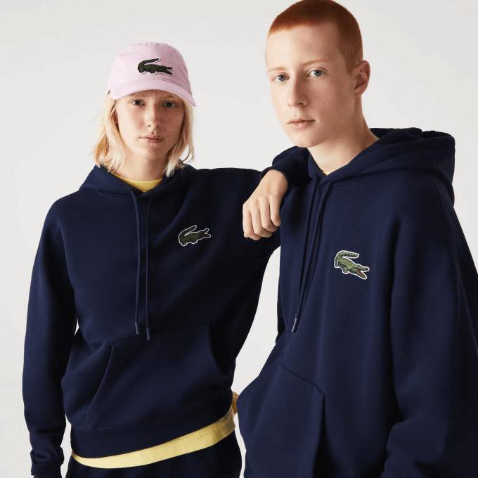 Men Lacoste V0ZN366 Navy Blue 166 Loose Fit Hooded Organic Cotton Sweatshirt - Image 1