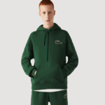 Men Lacoste V0ZN367 Green 132 Loose Fit Hooded Organic Cotton Sweatshirt - Image 2