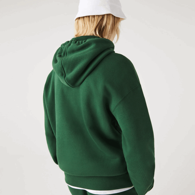 Men Lacoste V0ZN367 Green 132 Loose Fit Hooded Organic Cotton Sweatshirt - Image 3