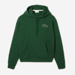 Men Lacoste V0ZN367 Green 132 Loose Fit Hooded Organic Cotton Sweatshirt - Image 4