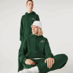Men Lacoste V0ZN367 Green 132 Loose Fit Hooded Organic Cotton Sweatshirt - Image 5
