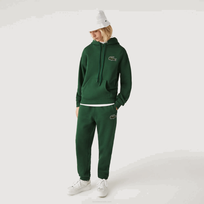 Men Lacoste V0ZN367 Green 132 Loose Fit Hooded Organic Cotton Sweatshirt - Image 6