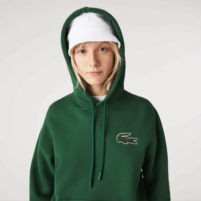 Men Lacoste V0ZN367 Green 132 Loose Fit Hooded Organic Cotton Sweatshirt - Image 7