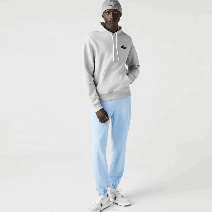 Men Lacoste V0ZN368 Grey Chine CCA Loose Fit Hooded Organic Cotton Sweatshirt - Image 2