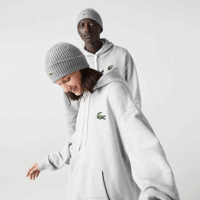 Men Lacoste V0ZN368 Grey Chine CCA Loose Fit Hooded Organic Cotton Sweatshirt - Image 1