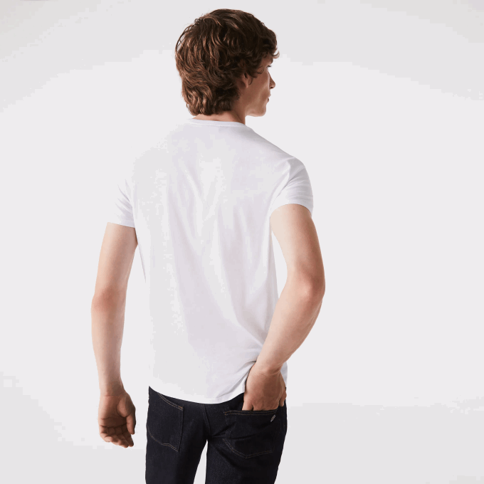 Men Lacoste V0ZN36 White 001 Crew Neck Pima Cotton Jersey T-Shirt - Image 3