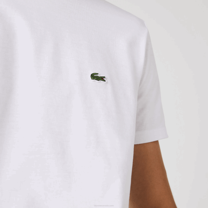 Men Lacoste V0ZN36 White 001 Crew Neck Pima Cotton Jersey T-Shirt - Image 5