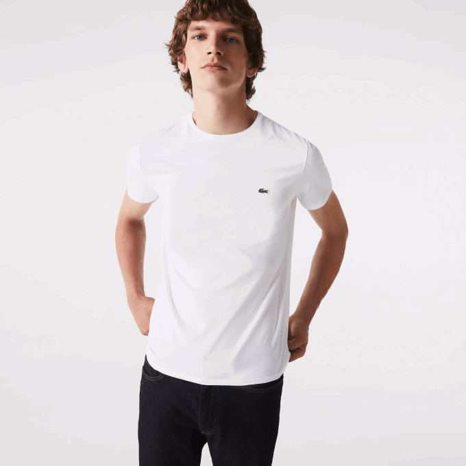 Men Lacoste V0ZN36 White 001 Crew Neck Pima Cotton Jersey T-Shirt - Image 1