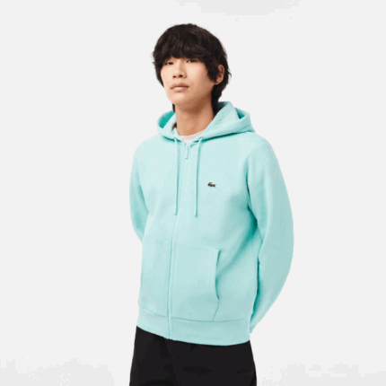 Men Lacoste V0ZN373 Mint LGF Kangaroo Pocket Fleece Zipped Sweatshirt