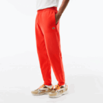 Men Lacoste V0ZN374 Orange 02K Tapered Fit Fleece Trackpants - Image 2