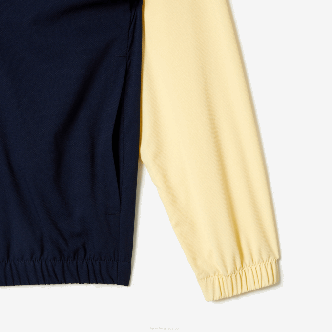 Men Lacoste V0ZN375 Navy Blue Yellow WIM SPORT Roland Garros Edition Zip Sweatshirt - Image 3