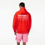 Men Lacoste V0ZN376 Red S5H Loose Fit Reversible Hoodie - Image 3