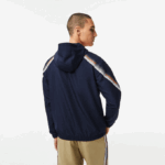 Men Lacoste V0ZN379 Navy Blue Orange White AG4 Tennis Recycled Polyester Hooded Jacket - Image 3
