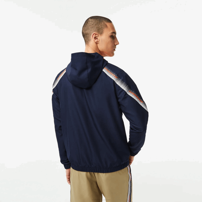 Men Lacoste V0ZN379 Navy Blue Orange White AG4 Tennis Recycled Polyester Hooded Jacket - Image 3