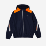Men Lacoste V0ZN379 Navy Blue Orange White AG4 Tennis Recycled Polyester Hooded Jacket - Image 4