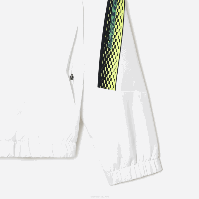 Men Lacoste V0ZN381 White Navy Blue Yellow X1I Tennis Recycled Polyester Hooded Jacket - Image 3