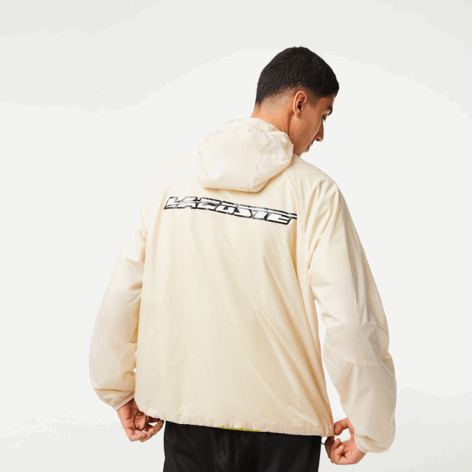 Men Lacoste V0ZN382 White Black AJ8 Short Zipped Hooded Jacket - Image 3
