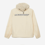 Men Lacoste V0ZN382 White Black AJ8 Short Zipped Hooded Jacket - Image 5