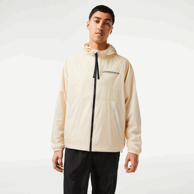 Men Lacoste V0ZN382 White Black AJ8 Short Zipped Hooded Jacket - Image 1