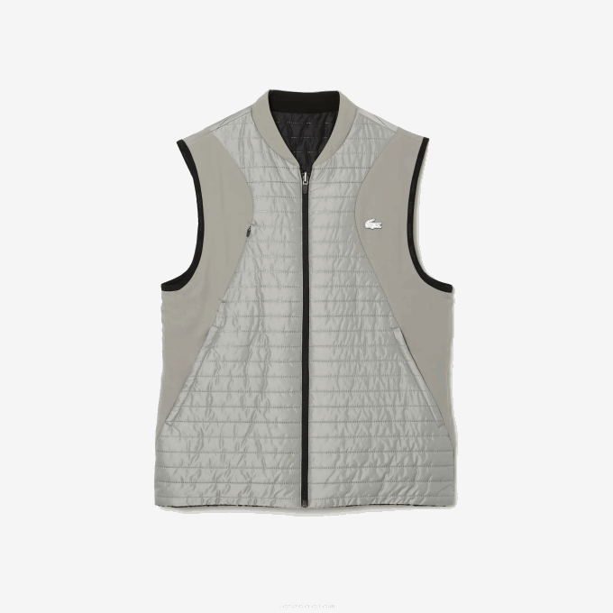 Men Lacoste V0ZN384 Grey Black WIX SPORT Padded Reversible Vest - Image 4