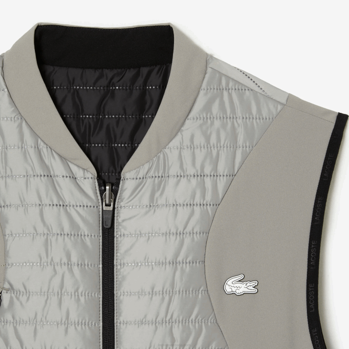 Men Lacoste V0ZN384 Grey Black WIX SPORT Padded Reversible Vest - Image 5
