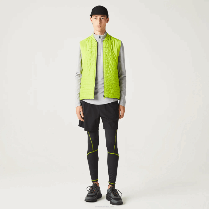 Men Lacoste V0ZN385 Yellow Black G65 SPORT Padded Reversible Vest - Image 2