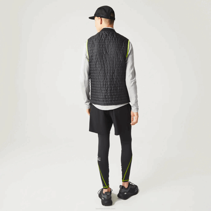 Men Lacoste V0ZN385 Yellow Black G65 SPORT Padded Reversible Vest - Image 3