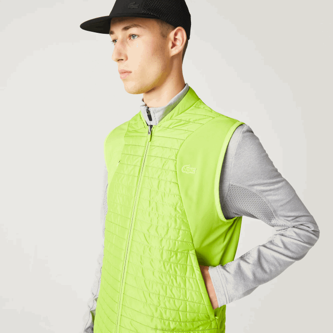 Men Lacoste V0ZN385 Yellow Black G65 SPORT Padded Reversible Vest - Image 4