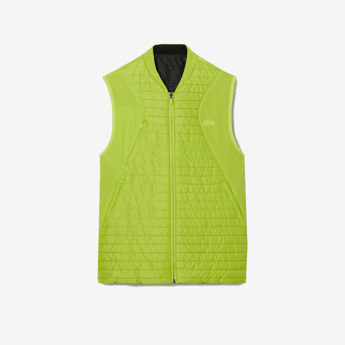 Men Lacoste V0ZN385 Yellow Black G65 SPORT Padded Reversible Vest - Image 5
