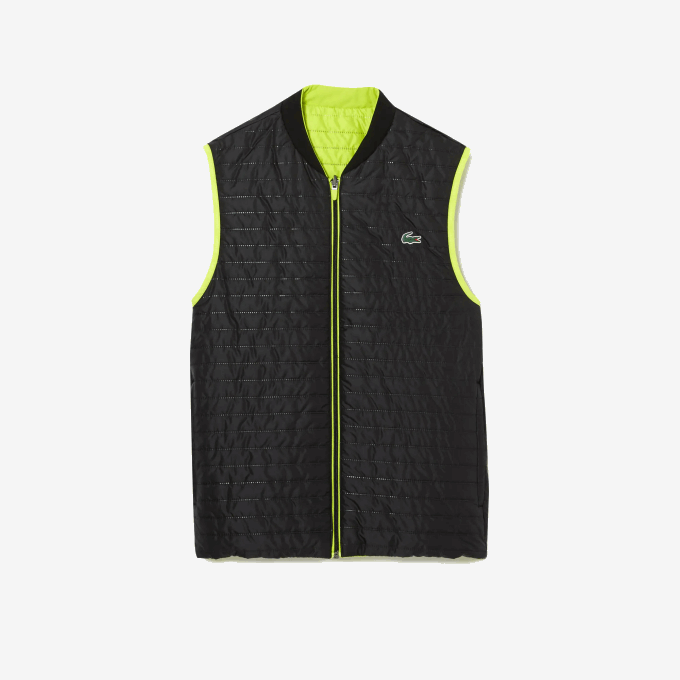 Men Lacoste V0ZN385 Yellow Black G65 SPORT Padded Reversible Vest - Image 6