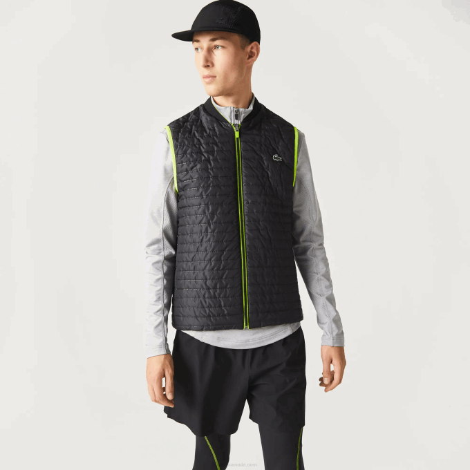 Men Lacoste V0ZN385 Yellow Black G65 SPORT Padded Reversible Vest - Image 7