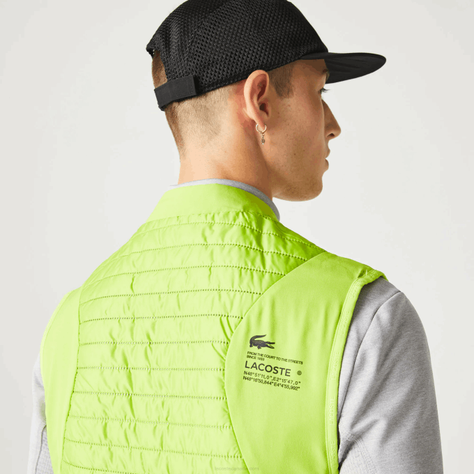 Men Lacoste V0ZN385 Yellow Black G65 SPORT Padded Reversible Vest - Image 8