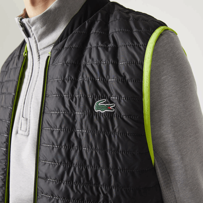 Men Lacoste V0ZN385 Yellow Black G65 SPORT Padded Reversible Vest - Image 9