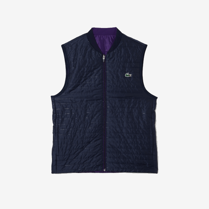 Men Lacoste V0ZN386 Purple Navy Blue SE3 SPORT Padded Reversible Vest - Image 7