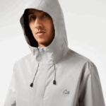 Men Lacoste V0ZN387 Grey KZW Waterproof Short Track Jacket - Image 2