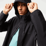 Men Lacoste V0ZN388 Black 031 Waterproof Short Track Jacket - Image 2