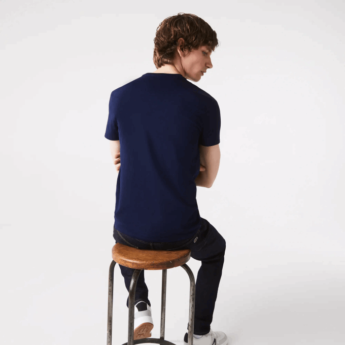 Men Lacoste V0ZN38 Navy Blue 166 Crew Neck Pima Cotton Jersey T-Shirt - Image 3