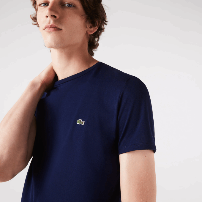 Men Lacoste V0ZN38 Navy Blue 166 Crew Neck Pima Cotton Jersey T-Shirt - Image 4