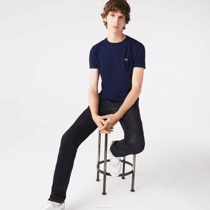 Men Lacoste V0ZN38 Navy Blue 166 Crew Neck Pima Cotton Jersey T-Shirt - Image 1