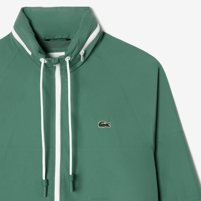 Men Lacoste V0ZN390 Khaki Green KX5 Removable Hood Water-Repellent Jacket - Image 5