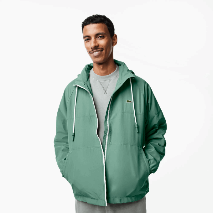 Men Lacoste V0ZN390 Khaki Green KX5 Removable Hood Water-Repellent Jacket - Image 1