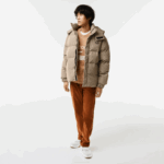 Men Lacoste V0ZN399 Beige Navy Khaki Green 87E Check Print Water-Repellent Twill Padded Jacket - Image 2