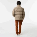 Men Lacoste V0ZN399 Beige Navy Khaki Green 87E Check Print Water-Repellent Twill Padded Jacket - Image 3